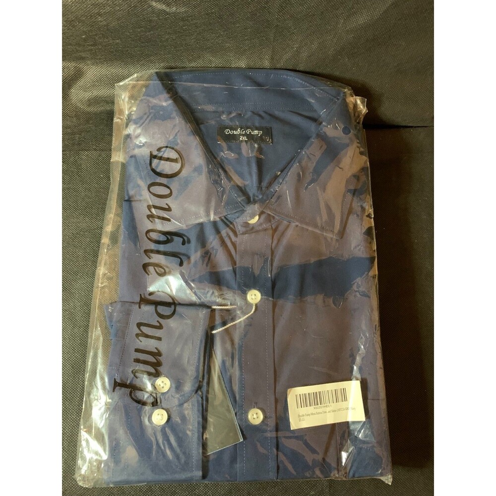 Double Pump Mens Navy Dress Shirt 2XL Button Front Long Sleeve New